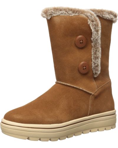 Skechers Street Cleats-tall Double Button Boot With Fur Trim Fashion - Brown