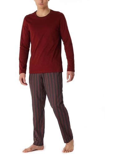 Schiesser Schlafanzug lang mit Webhose und mercerizisierter Baumwolle-Premium Pyjamaset - Rot