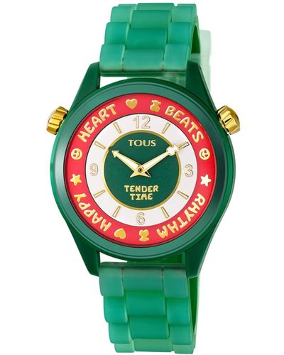 Tous Tender Time Horloge Van Polycarbonaat Behuizing Met Siliconen Armband - Groen