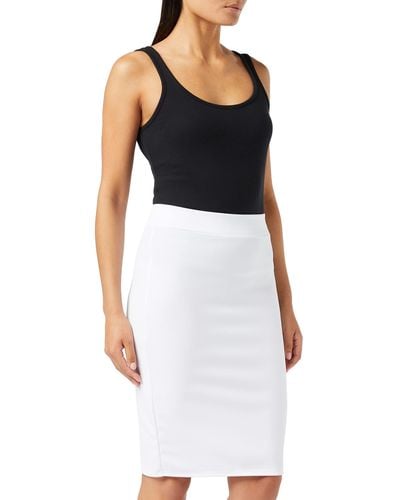 FIND Midi Knee Length Pencil Skirt With Elasticated Waist - White