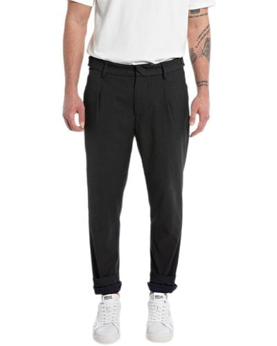 Replay M9815 Comfort Pin Stripe Business Casual Trousers - Black