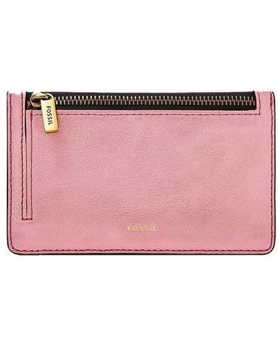 Fossil Logan Zip Card Case Pink Leather For Sl6577429