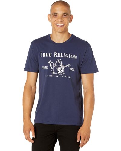 True Religion Short Sleeve Metallic Buddha Tee T-Shirt - Blau