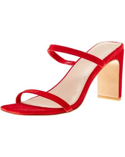 The Drop Avery Square Toe Two Strap High Heeled Sandal - Red