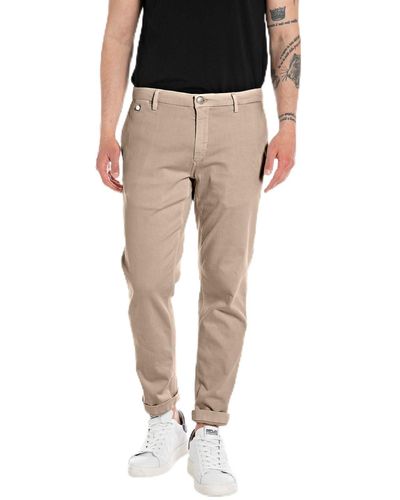 Replay Hyperflex Chino Trousers With Stretch - Natural