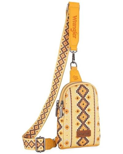 Wrangler Aztec Sling Bag Southwest Crossbody Bags Trendy Chest Bag - Metallic
