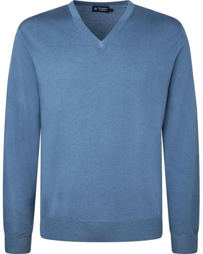 Hackett Garment Merino Ilk V Neck Weater - Blue