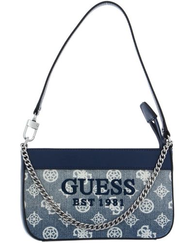 Guess Katey Mini Top Zip Shoulder Bag Denim Ombre Logo - Blu
