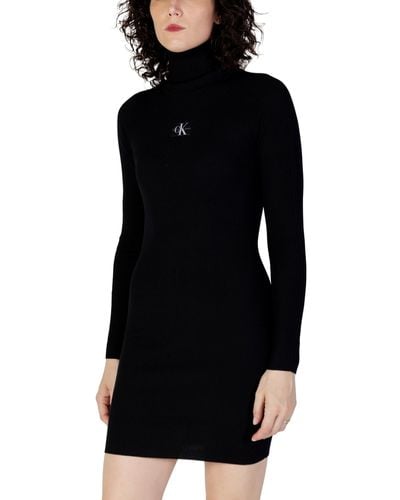 Calvin Klein Pullover-Kleid Badge Roll Neck Langarm - Schwarz
