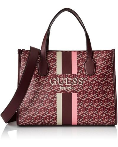 Guess Silvana Two Compartment Tote Merlot Logo - Rot