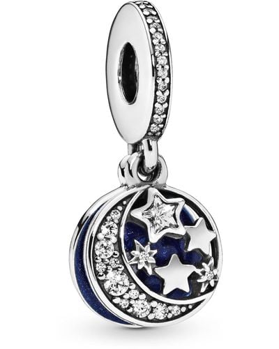 PANDORA Moments Sterling Silver Moon And Night Sky Cubic Zirconia Dangle Charm For Bracelet - Blue