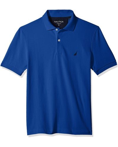 Nautica Classic Short Sleeve Solid Cotton Pique Polo Shirt Poloshirt - Blau
