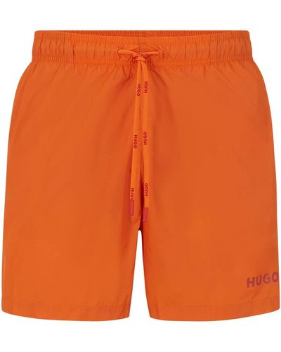 HUGO Fully Lined Swim Shorts With Logo Print - Orange
