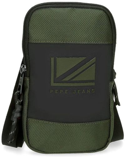 Pepe Jeans Bromley Ldn Mobile Shoulder Bag Green 10.5 X 18 X 2 Cm Polyester With Faux Leather Details