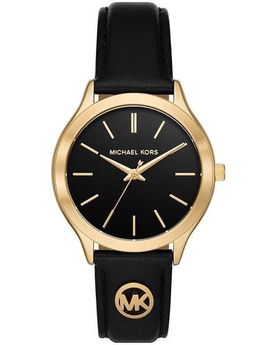 Michael Kors Analog Quartz Watch With Leather Strap Mk7482 - Metallic