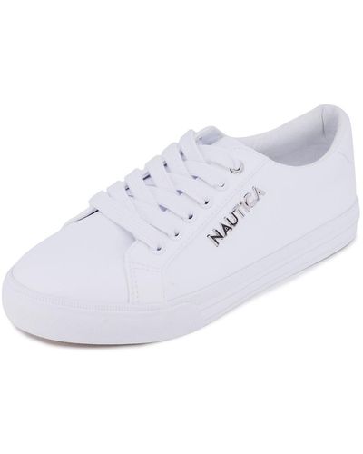 Nautica Thick Bottom Side Metal Logo Lace-Up Fashion Sneaker Casual Shoes-Arent-White-7 - Weiß