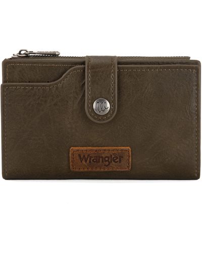 Wrangler Wallet For Bifold Card Holder With Zipper Pocket Ladies Clutch Purse With Id Window - Green