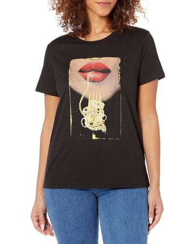 Guess T-Shirt Donna SS Fork Lips Easy Tee Nero ES22GU24 W1RI07K9SN4