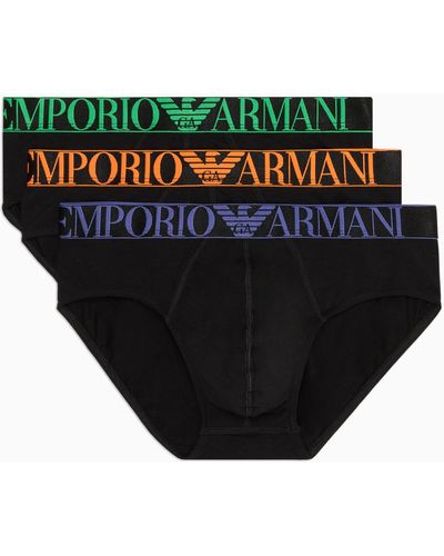 Emporio Armani Three-pack Of Asv Shiny Logo Waistband Organic-cotton Briefs - Black