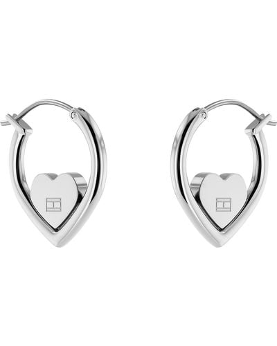 Tommy Hilfiger Jewelry Hoop Heart Earrings - Metallic