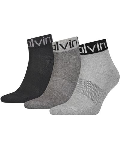 Calvin Klein Logo Cuff Quarter Socks 3 Pack Trimestre - Gris