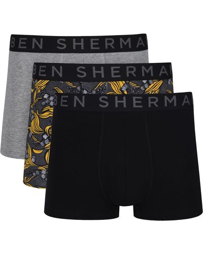 Ben Sherman Boxershorts in Schwarz/Muster/Grau | Weiche Baumwollhose mit elastischem Bund Retroshorts