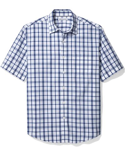 Amazon Essentials Short-Sleeve Regular-fit Casual Poplin Shirt Button-Down-Shirts - Azul
