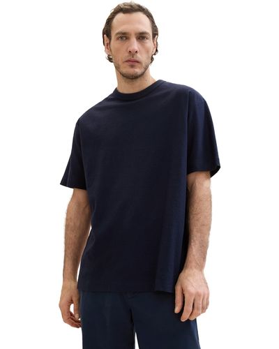 Tom Tailor Basic T-Shirt mit Struktur - Blau