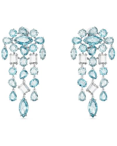 Swarovski Orecchini a clip gema, taglio misto, chandelier, extra lunghi - Blu