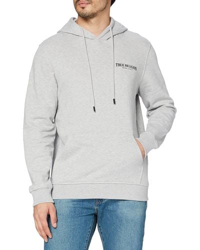 True Religion Classic Small Arch Logo Pullover Hoodie Hooded Sweatshirt - Grey