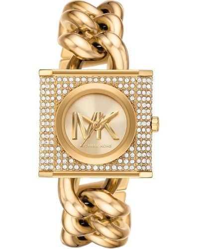 Michael Kors Reloj Lock mini en tono dorado con incrustaciones y cadena - Metálico