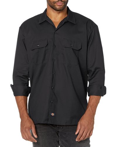 Dickies Mens Long-sleeve Work Utility Button Down Shirts - Black