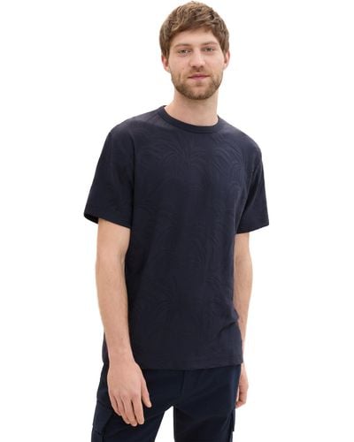 Tom Tailor Jaquard T-Shirt mit Palmen-Muster - Blau