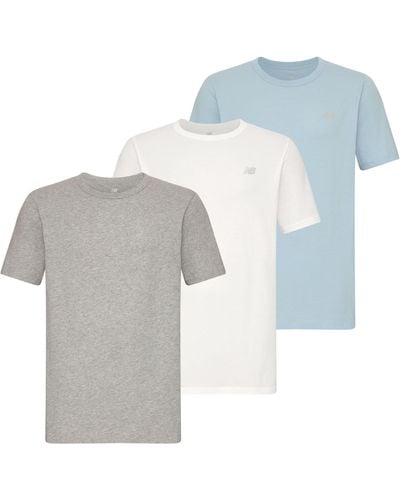 New Balance Lot de 3 t-shirts à col rond en coton pour homme - Blanc