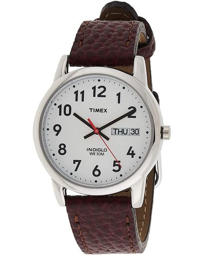 Timex T20041 Easy Reader 35mm Brown Leather Strap Watch - Black