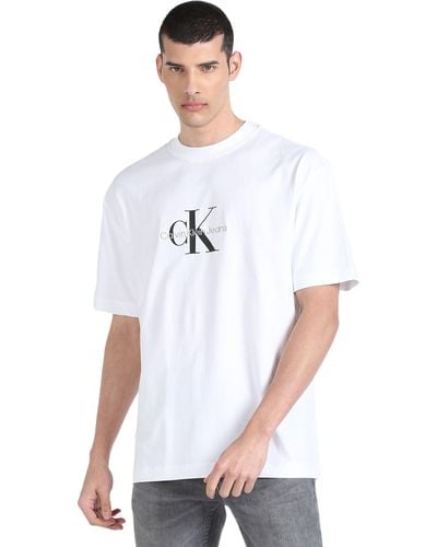 Calvin Klein T-Shirt Uomo Bianco T-Shirt Casual con Maxi Stampa Logo L