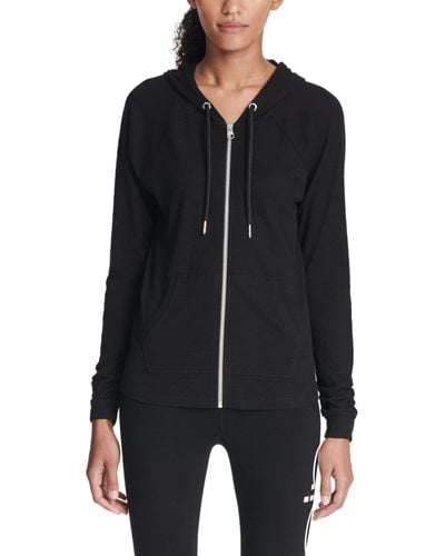 Calvin Klein Premium Performance Ruched Long Sleeve Zip Up Hoodie - Black