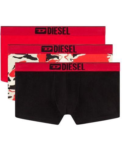 DIESEL Three-pack Boxer Briefs Plain And Printed - Red