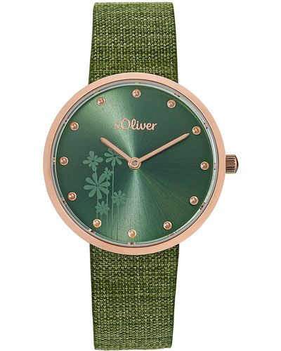 S.oliver Analog Quarz Uhr mit Textil Armband 2033561 - Grün