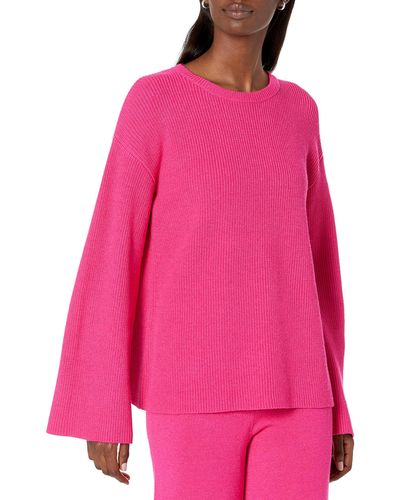 The Drop Alice Jersey Acanalado con Cuello Redondo y Abertura en la Espalda Pullover Sweater - Rosa