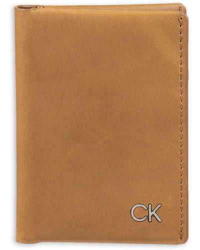 Calvin Klein Rfid Leather Minimalist Bifold Wallet - Brown