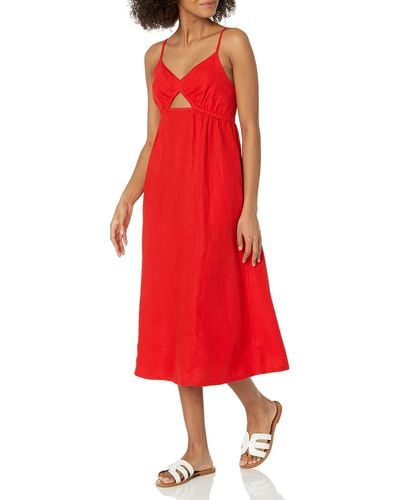 The Drop Maci Strappy V-Neck Cut-Out Smocked Back Midi Dress Robes - Rouge