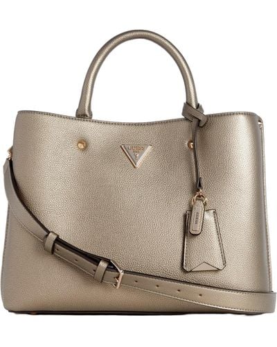 Guess Meridian Girlfriend Satchel Handbag Pewter One Size - Natural