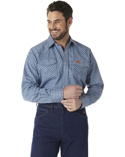 Wrangler Flame Resistant Western Two Pocket Snap Shirt - Blue