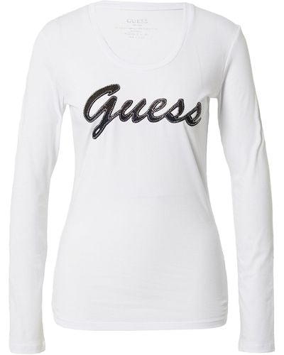 Guess T-Shirt Girocollo ica Lunga Logo in Strass Donna Bianco W3RI15J1314-G011-S