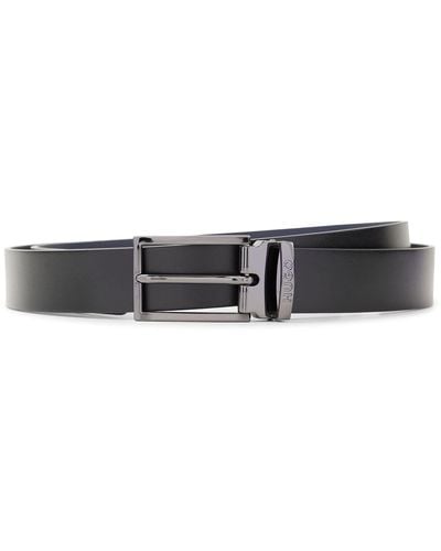 HUGO S Geffi Gb30 Reversible Leather Belt With Plaque And Pin Buckles - White