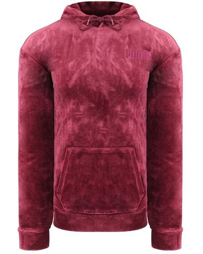 PUMA S Velour Hoodie Embroidered Logo Wine Red Jumper 844467 02