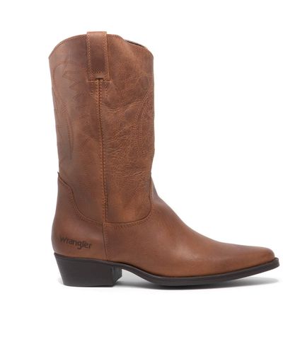 Wrangler Texas Ii Hi S Leather Calf Length Cowboy Boots Tan Uk 8 - Brown
