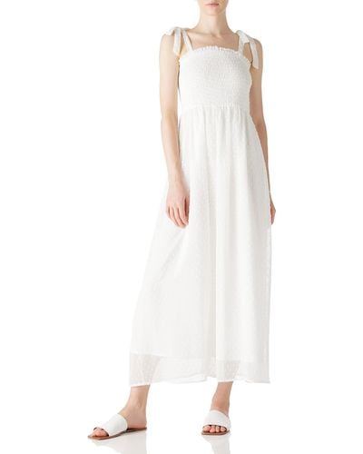 FIND Summer Elegant Swiss Dot Spaghetti Tie Strap Party Maxi Dresses - White