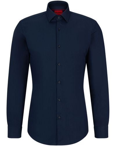 HUGO Slim Fit Business-Hemd mit New Kent Kragen - Blau